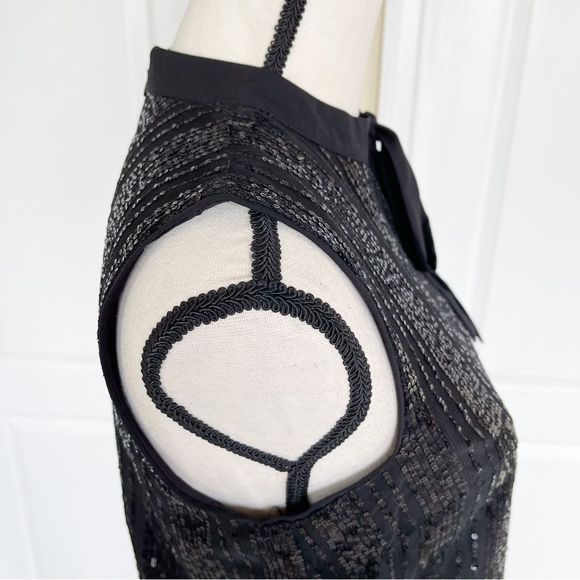 CeCe Size XS Black Sequin Layered Bow Tie Neck Sleeveless Cocktail Dress - Picture 9 of 16